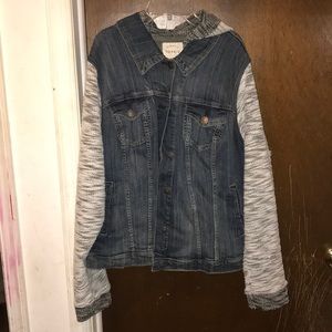 Jean jacket w/ cotton sleeves & hood